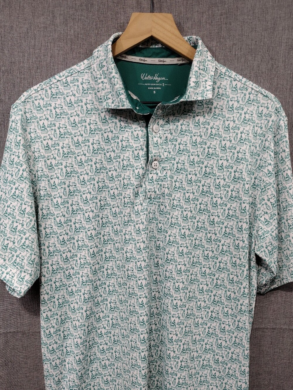 Walter Hagen Novelty Print Polo Shirt Mens S Green Golf Casual Retro 90s Y2K - Picture 3 of 9